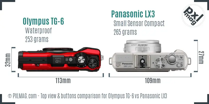 Olympus TG-6 vs Panasonic LX3 top view buttons comparison