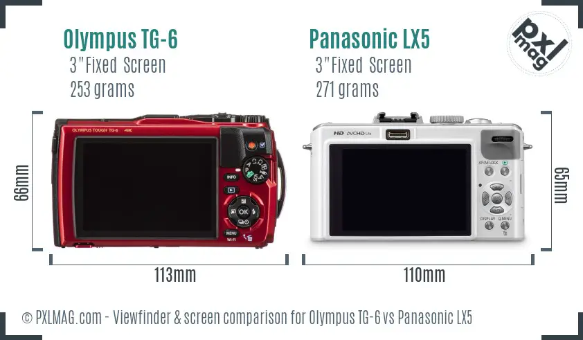 Olympus TG-6 vs Panasonic LX5 Screen and Viewfinder comparison