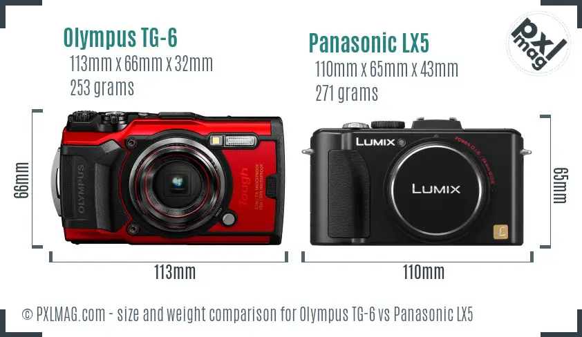 Olympus TG-6 vs Panasonic LX5 size comparison