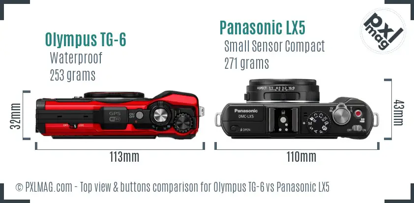 Olympus TG-6 vs Panasonic LX5 top view buttons comparison