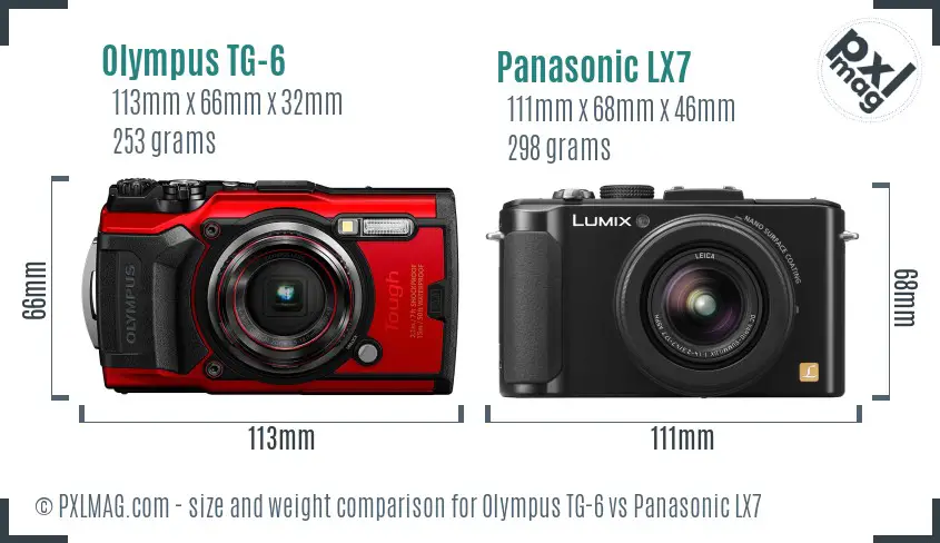 Olympus TG-6 vs Panasonic LX7 size comparison