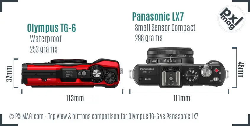 Olympus TG-6 vs Panasonic LX7 top view buttons comparison