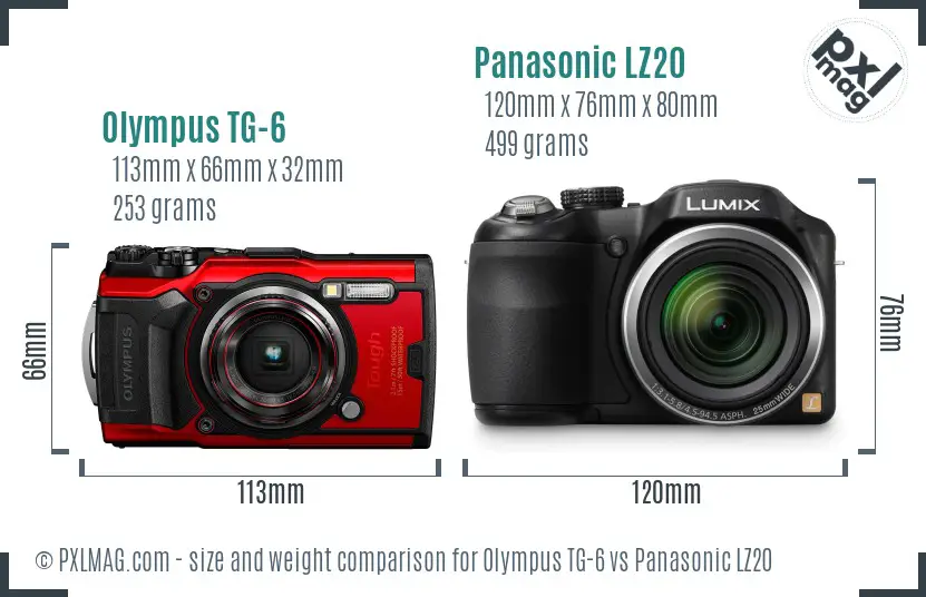 Olympus TG-6 vs Panasonic LZ20 size comparison Olympus TG-6 vs Panasonic LZ20 size comparison