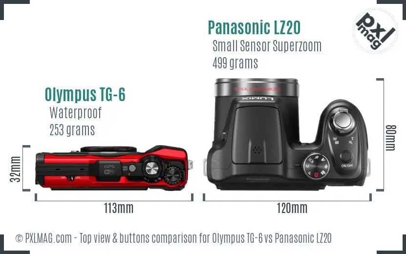 Olympus TG-6 vs Panasonic LZ20 top view buttons comparison Olympus TG-6 vs Panasonic LZ20 top view buttons comparison