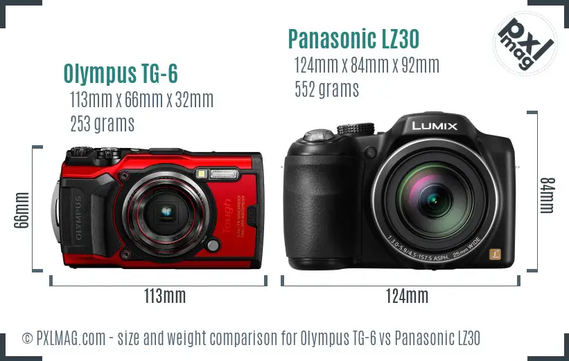 Olympus TG-6 vs Panasonic LZ30 size comparison