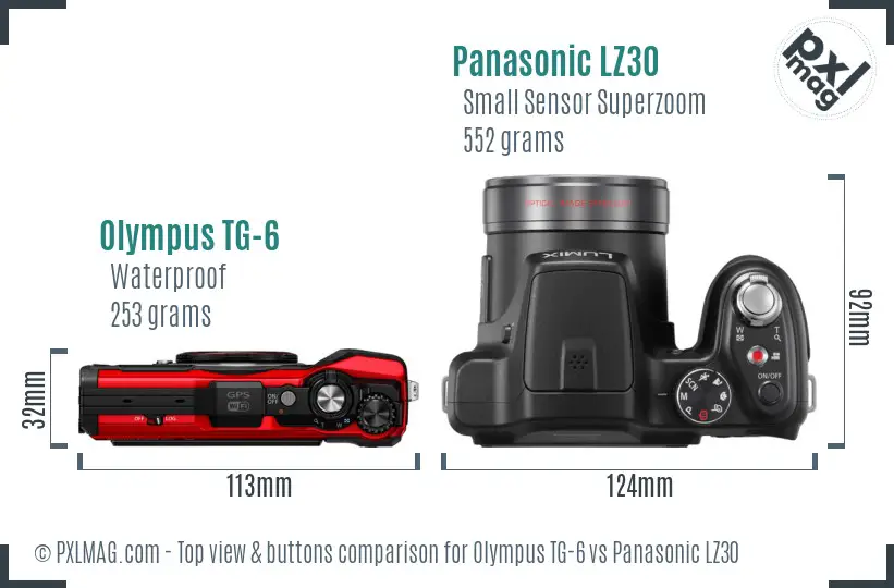 Olympus TG-6 vs Panasonic LZ30 top view buttons comparison