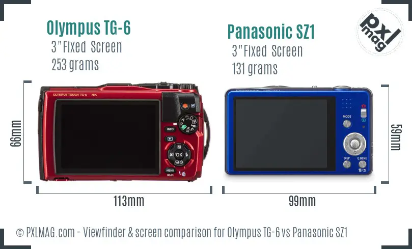 Olympus TG-6 vs Panasonic SZ1 Screen and Viewfinder comparison