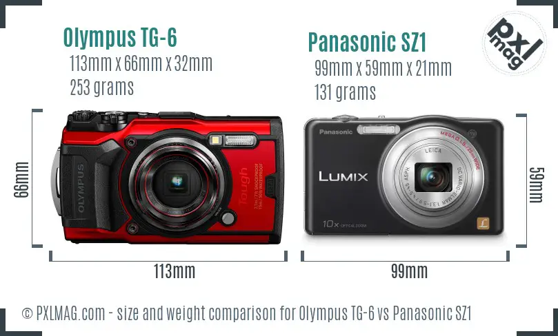 Olympus TG-6 vs Panasonic SZ1 size comparison