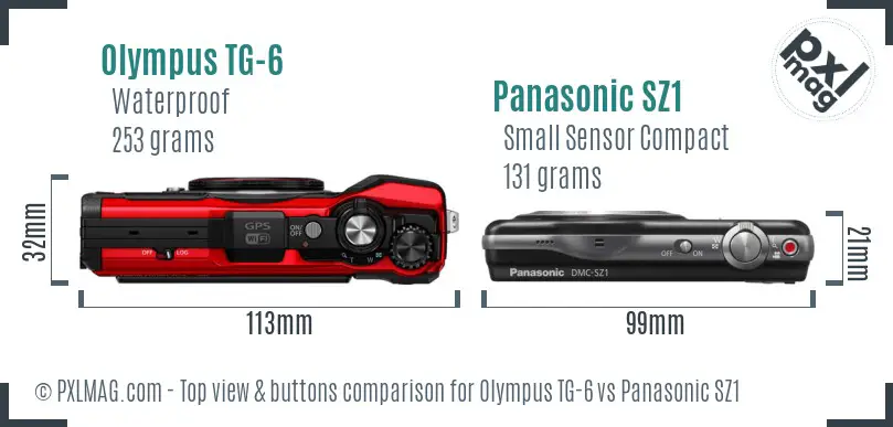 Olympus TG-6 vs Panasonic SZ1 top view buttons comparison
