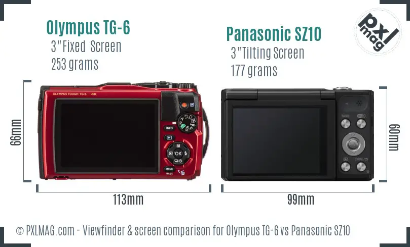 Olympus TG-6 vs Panasonic SZ10 Screen and Viewfinder comparison