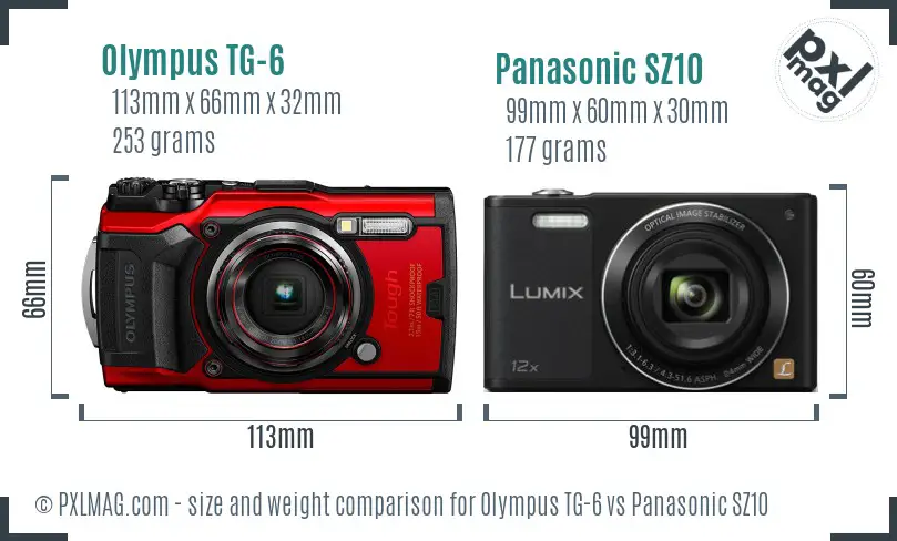 Olympus TG-6 vs Panasonic SZ10 size comparison