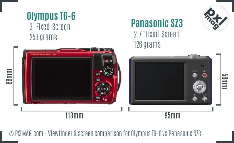 Olympus TG-6 vs Panasonic SZ3 Screen and Viewfinder comparison