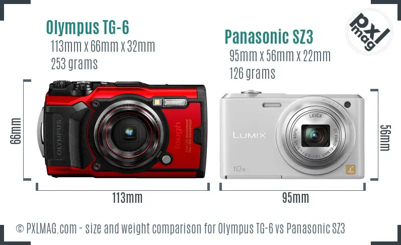 Olympus TG-6 vs Panasonic SZ3 size comparison