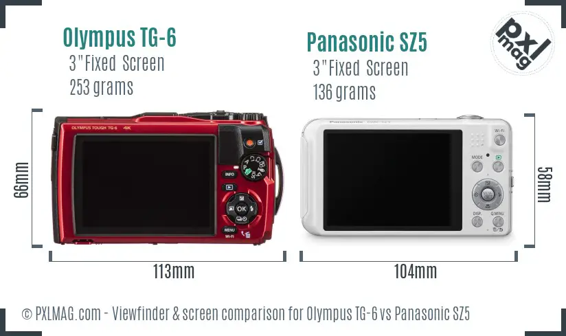 Olympus TG-6 vs Panasonic SZ5 Screen and Viewfinder comparison