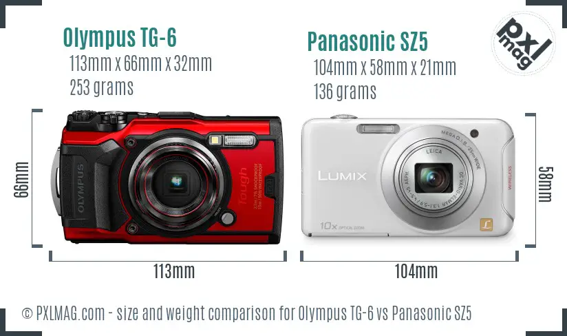 Olympus TG-6 vs Panasonic SZ5 size comparison