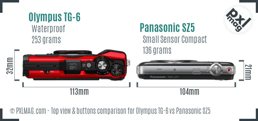 Olympus TG-6 vs Panasonic SZ5 top view buttons comparison