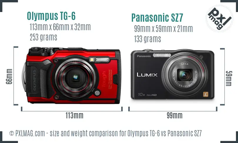 Olympus TG-6 vs Panasonic SZ7 size comparison