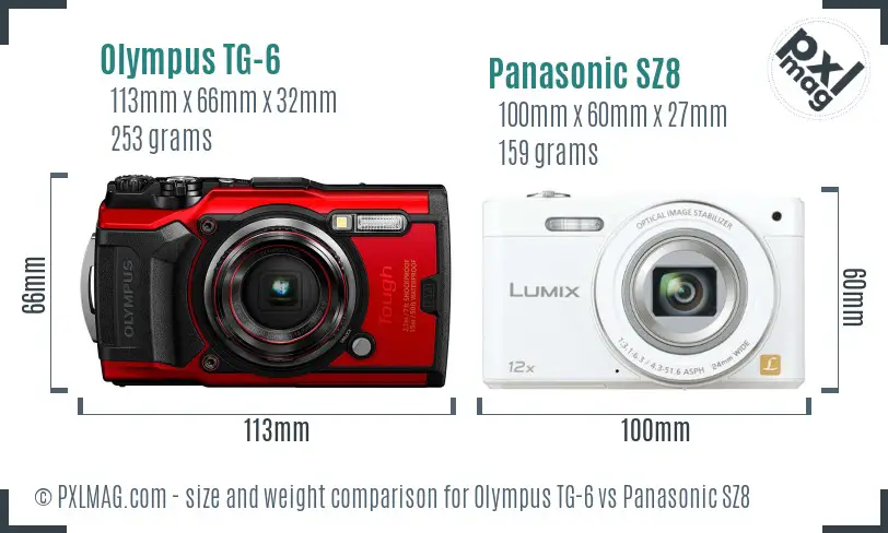 Olympus TG-6 vs Panasonic SZ8 size comparison Olympus TG-6 vs Panasonic SZ8 size comparison