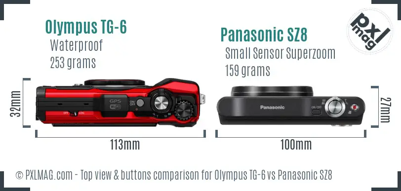 Olympus TG-6 vs Panasonic SZ8 top view buttons comparison