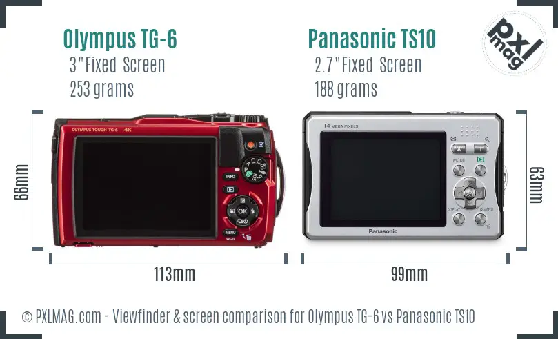 Olympus TG-6 vs Panasonic TS10 Screen and Viewfinder comparison