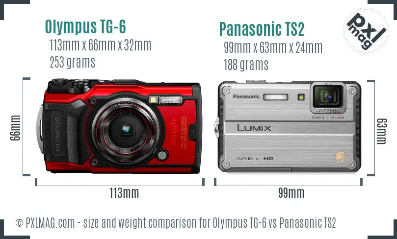 Olympus TG-6 vs Panasonic TS2 size comparison