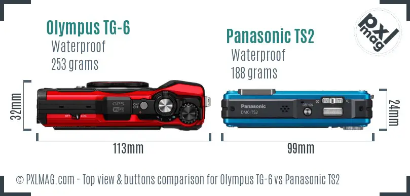 Olympus TG-6 vs Panasonic TS2 top view buttons comparison