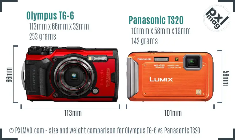 Olympus TG-6 vs Panasonic TS20 size comparison