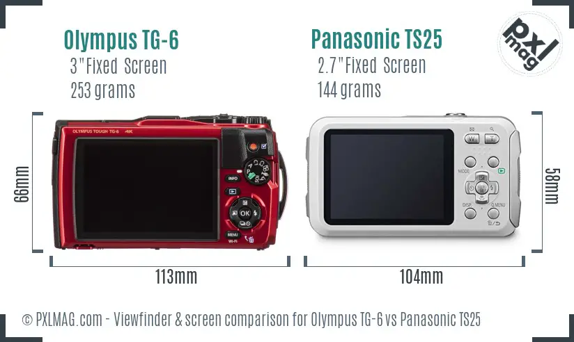 Olympus TG-6 vs Panasonic TS25 Screen and Viewfinder comparison