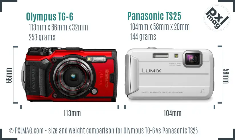 Olympus TG-6 vs Panasonic TS25 size comparison