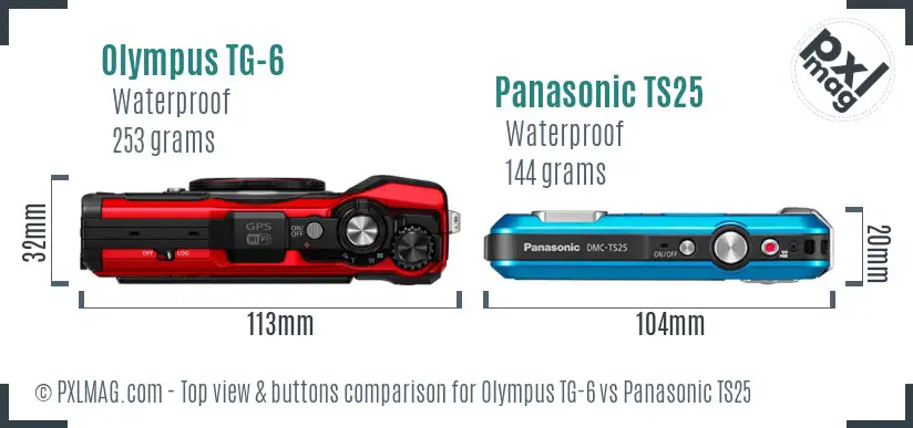 Olympus TG-6 vs Panasonic TS25 top view buttons comparison