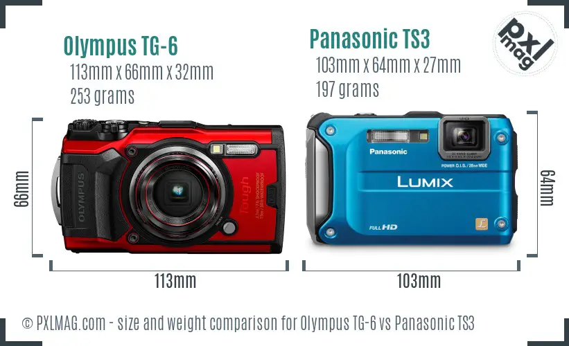 Olympus TG-6 vs Panasonic TS3 size comparison
