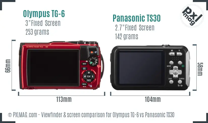 Olympus TG-6 vs Panasonic TS30 Screen and Viewfinder comparison