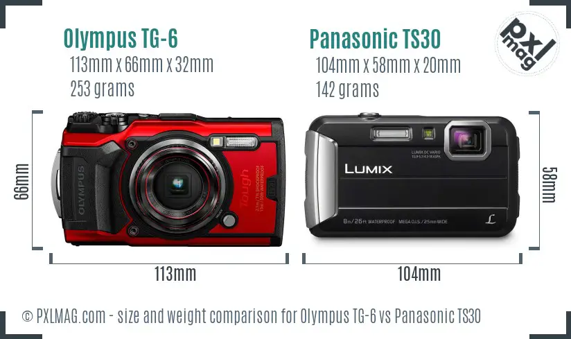 Olympus TG-6 vs Panasonic TS30 size comparison