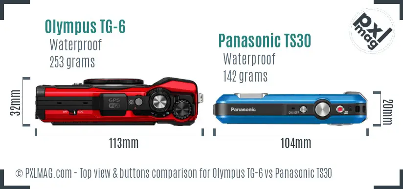 Olympus TG-6 vs Panasonic TS30 top view buttons comparison