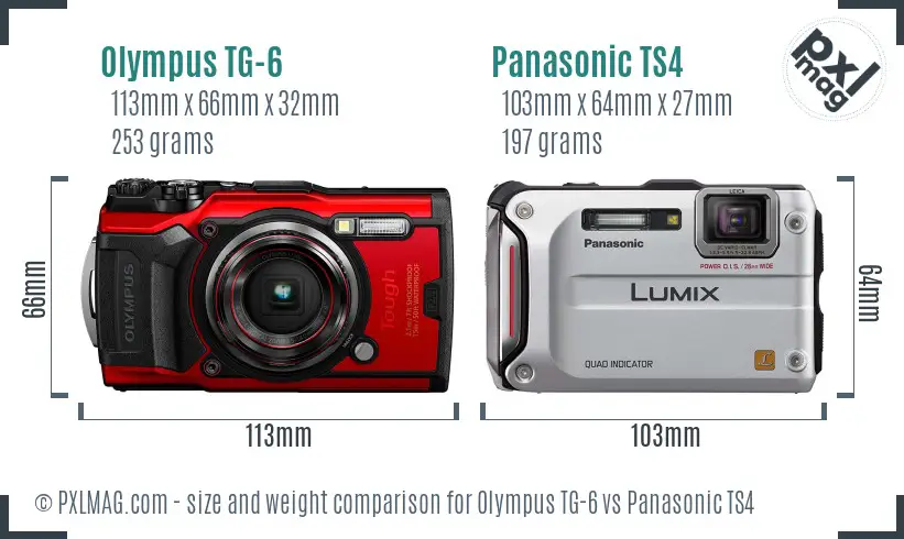 Olympus TG-6 vs Panasonic TS4 size comparison