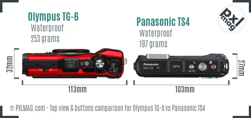 Olympus TG-6 vs Panasonic TS4 top view buttons comparison