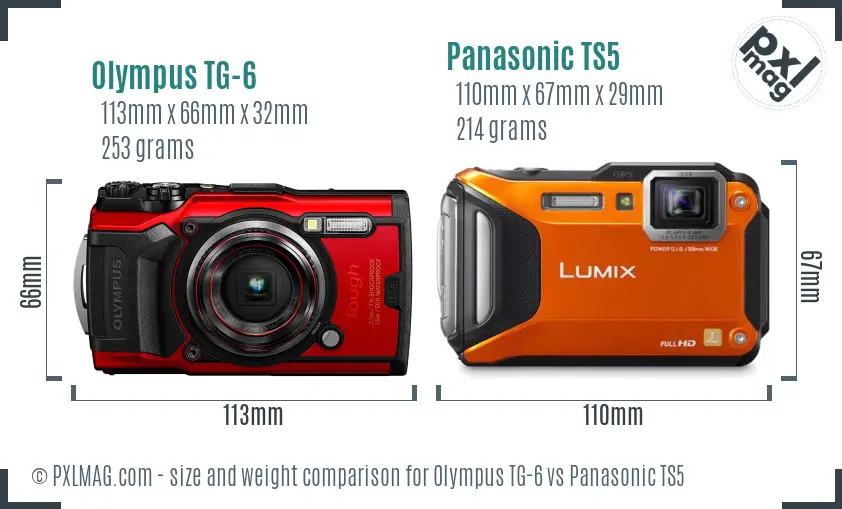 Olympus TG-6 vs Panasonic TS5 size comparison