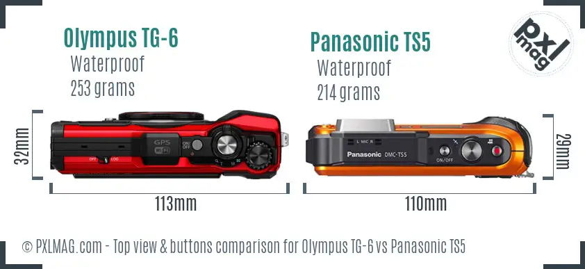 Olympus TG-6 vs Panasonic TS5 top view buttons comparison