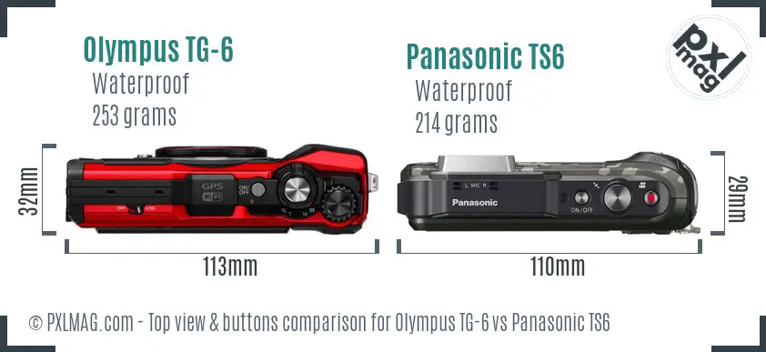 Olympus TG-6 vs Panasonic TS6 top view buttons comparison