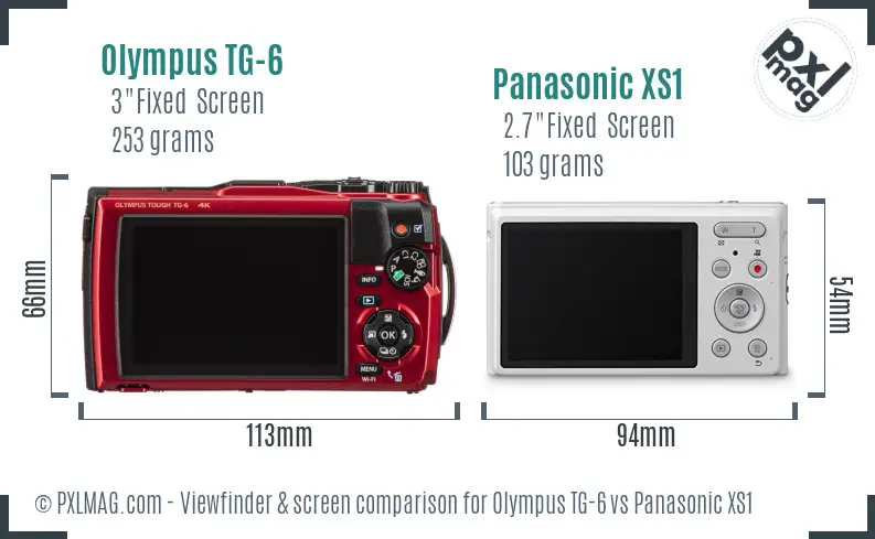 Olympus TG-6 vs Panasonic XS1 Screen and Viewfinder comparison