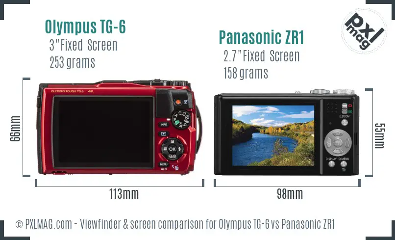 Olympus TG-6 vs Panasonic ZR1 Screen and Viewfinder comparison