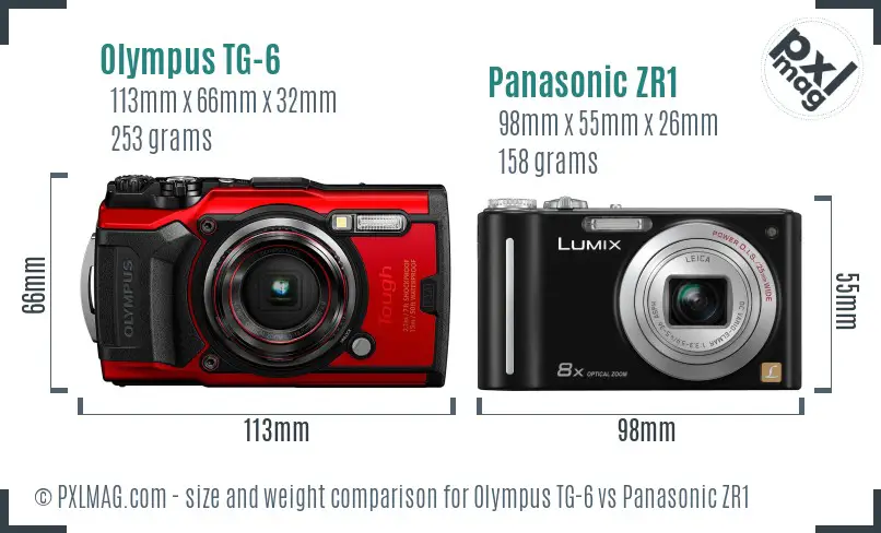 Olympus TG-6 vs Panasonic ZR1 size comparison