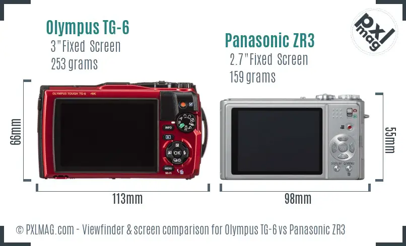 Olympus TG-6 vs Panasonic ZR3 Screen and Viewfinder comparison