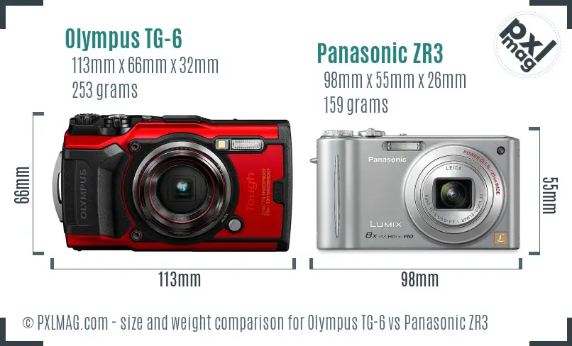 Olympus TG-6 vs Panasonic ZR3 size comparison