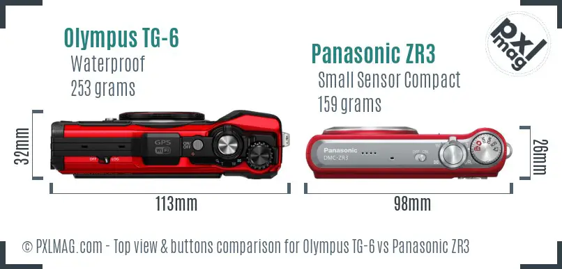 Olympus TG-6 vs Panasonic ZR3 top view buttons comparison