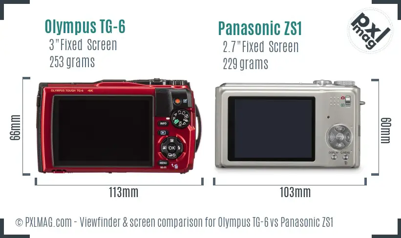 Olympus TG-6 vs Panasonic ZS1 Screen and Viewfinder comparison