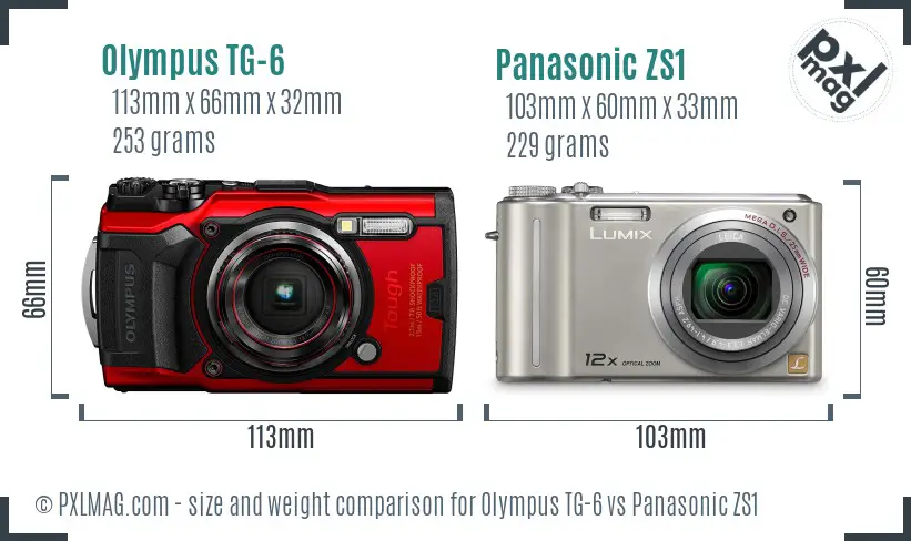 Olympus TG-6 vs Panasonic ZS1 size comparison
