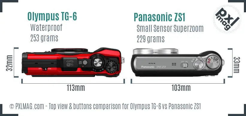 Olympus TG-6 vs Panasonic ZS1 top view buttons comparison