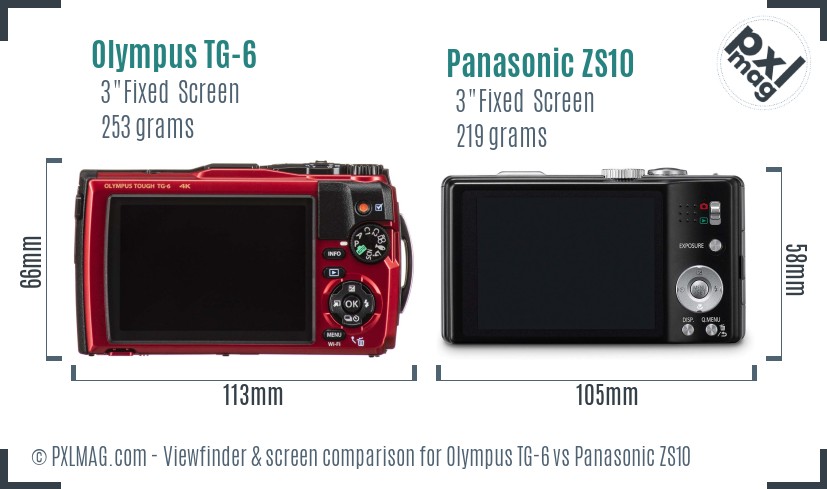 Olympus TG-6 vs Panasonic ZS10 Screen and Viewfinder comparison