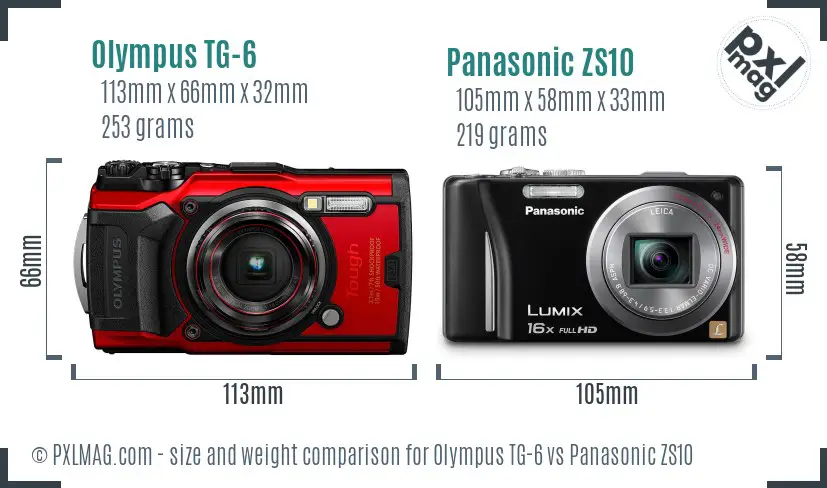 Olympus TG-6 vs Panasonic ZS10 size comparison